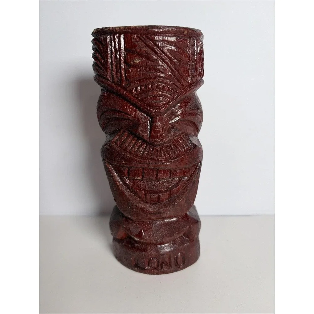 Lono Tiki Idol Statue Hand Carved Hard Wood Signed Hawaii 6